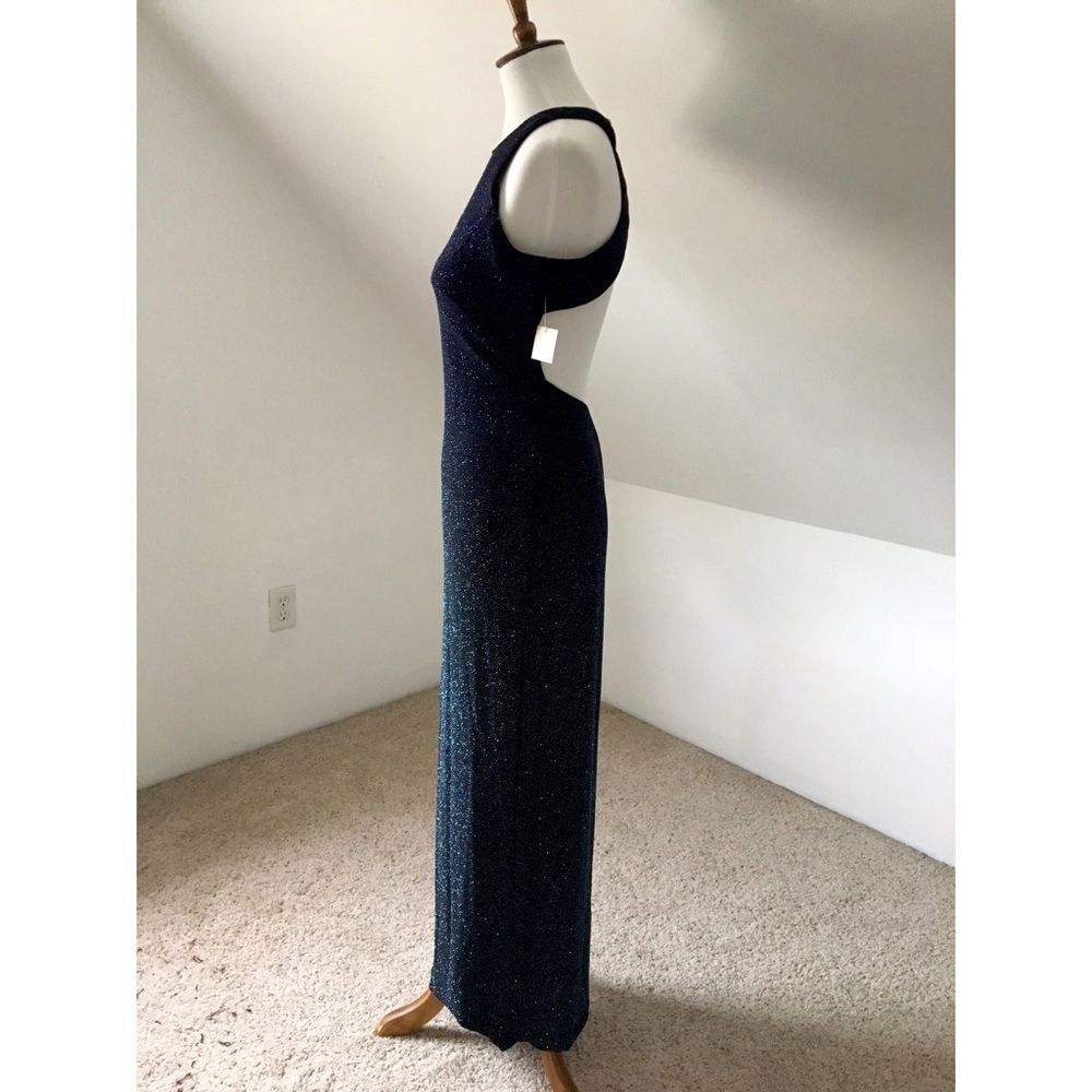 Vintage Y2K Navy Metallic Shimmer Open Back Maxi Dress NWT Size M - Picture 6 of 8